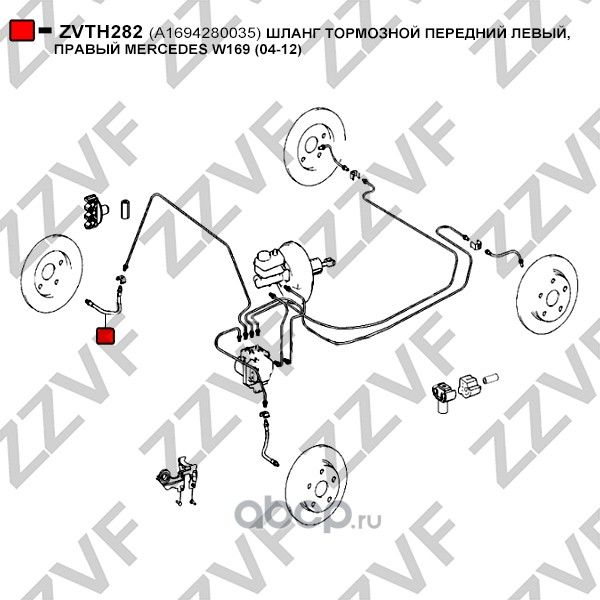 ШЛАНГ ТОРМОЗНОЙ ПЕРЕДНИЙ ЛЕВЫЙ, ПРАВЫЙ MERCEDES W169 (04-12) (Zzvf). Артикул ZVTH282