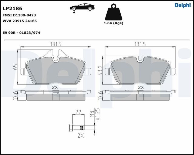 Тормозные колодки Delphi (Low-Metallic). Артикул LP2186