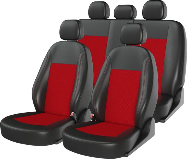 Чехлы универсальные CarFashion Atom Jacquard на сидения авто, цвет Черный/Темно красный/Красный. Артикул 10803