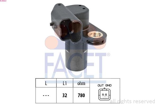Датчик положения коленвала Facet Made in Italy - OE Equivalent. Артикул 9.0553