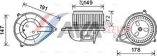 Вентилятор, мотор печки (отопителя) салона AVA (полимерный материал). Артикул FT8427