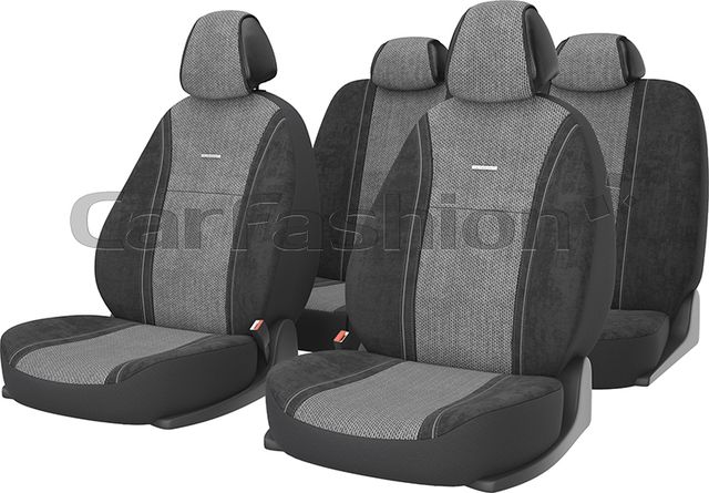 Чехлы универсальные CarFashion Atom Comfort на сидения авто, цвет Блик Черный/Серый/Серый. Артикул 11024
