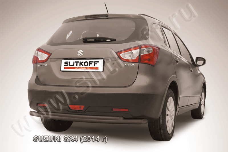 Защита Slitkoff заднего бампера d57/42 двойная ЧЕРНАЯ матовая для Suzuki SX4 II 2014-2026. Артикул SSX4-14-007B