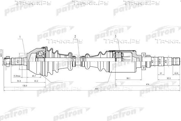 Полуось (привод в сборе, приводной вал) Patron правая для Citroen ZX 1991-1997. Артикул PDS0011