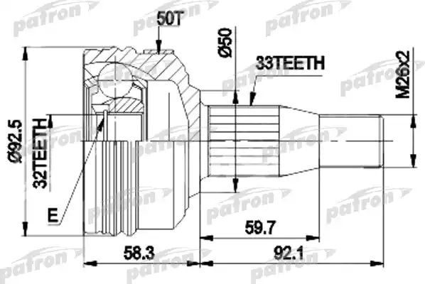 Шрус наружный (граната) Patron для Dodge Intrepid II 1998-2004. Артикул PCV8957