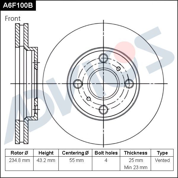 Тормозной диск Advics. Артикул A6F100B