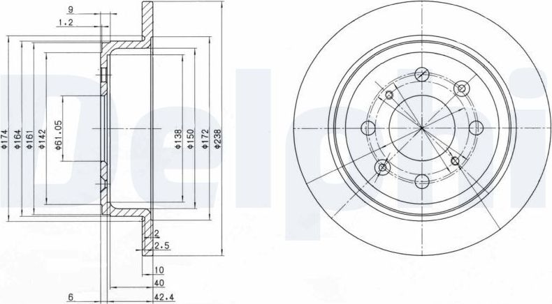 Тормозной диск Delphi задний для Acura Integra I 1985-1990. Артикул BG2538