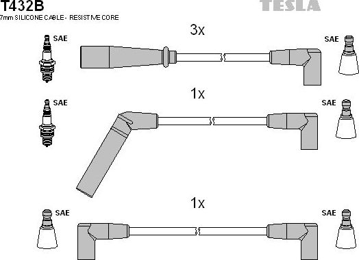 Высоковольтные провода (провода зажигания) (комплект) Tesla для Jeep Wrangler II (TJ) 1996-2007. Артикул T432B