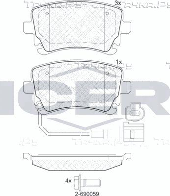 Тормозные колодки Icer задние для Volkswagen Multivan T6 2015-2026. Артикул 181674-203