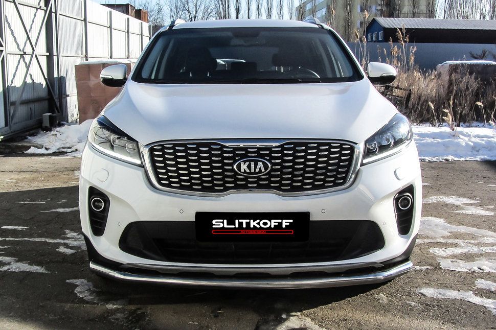 Защита Slitkoff переднего бампера d57 для Kia Sorento III (Prime) рестайлинг 2017-2020. Артикул KS17-002