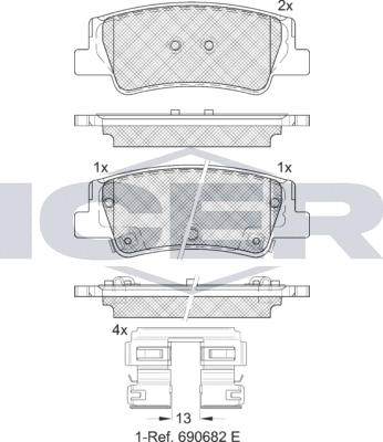 Тормозные колодки Icer задние для Hyundai Sonata VIII (DN8) 2020-2026. Артикул 182413