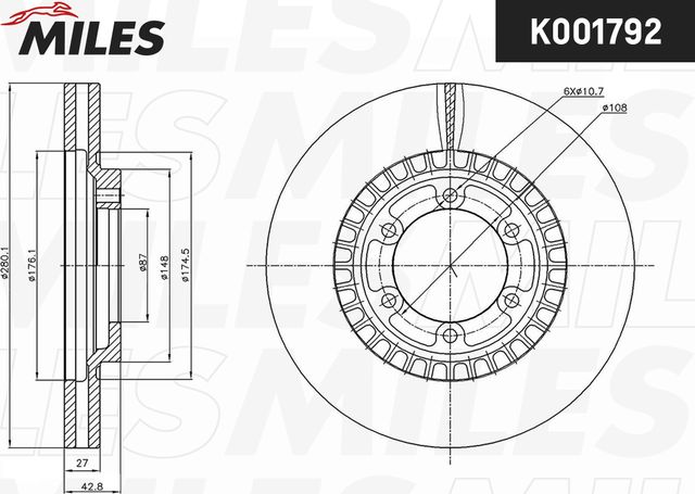 Тормозной диск Miles. Артикул K001792