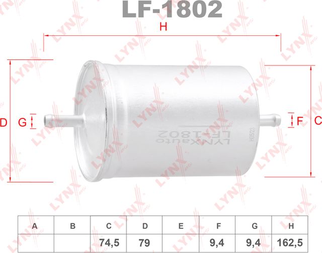 Топливный фильтр LYNXauto для ГАЗ ГАЗель 1994-2013. Артикул LF-1802