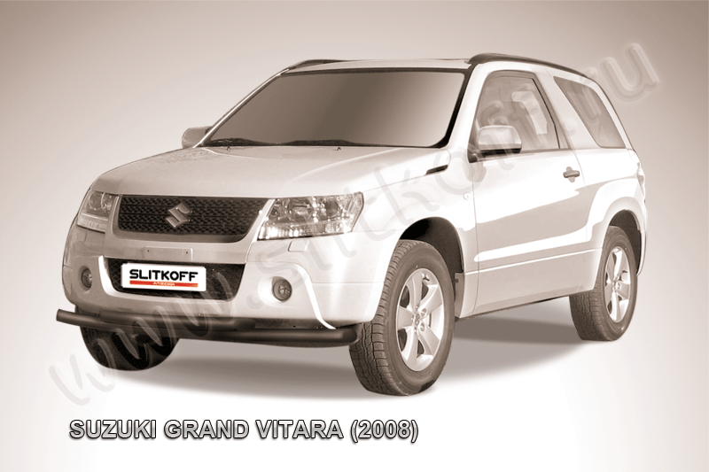 Защита Slitkoff переднего бампера d57/57 двойная ЧЕРНАЯ матовая для Suzuki Grand Vitara III 3-дв. 2008-2012. Артикул SGV3D08008B