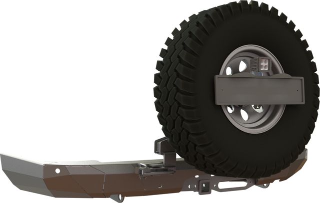 Бампер силовой STC тип Revo задний для Toyota Land Cruiser Prado 150 2009-2017 с квадратом под фаркоп, площадкой под лебедку, кронштейном крепления запасного колеса по центру и кронштейном крепления гос номера. Артикул STC-TLCP150-BRR-W-C1