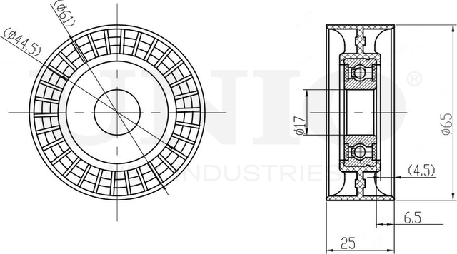 Ролик поликлинового ремня направляющий (Unio). Артикул TNS-10275