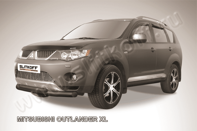 Защита Slitkoff переднего бампера d76/57 двойная ЧЕРНАЯ матовая для Mitsubishi Outlander XL 2006-2010. Артикул MXL004B