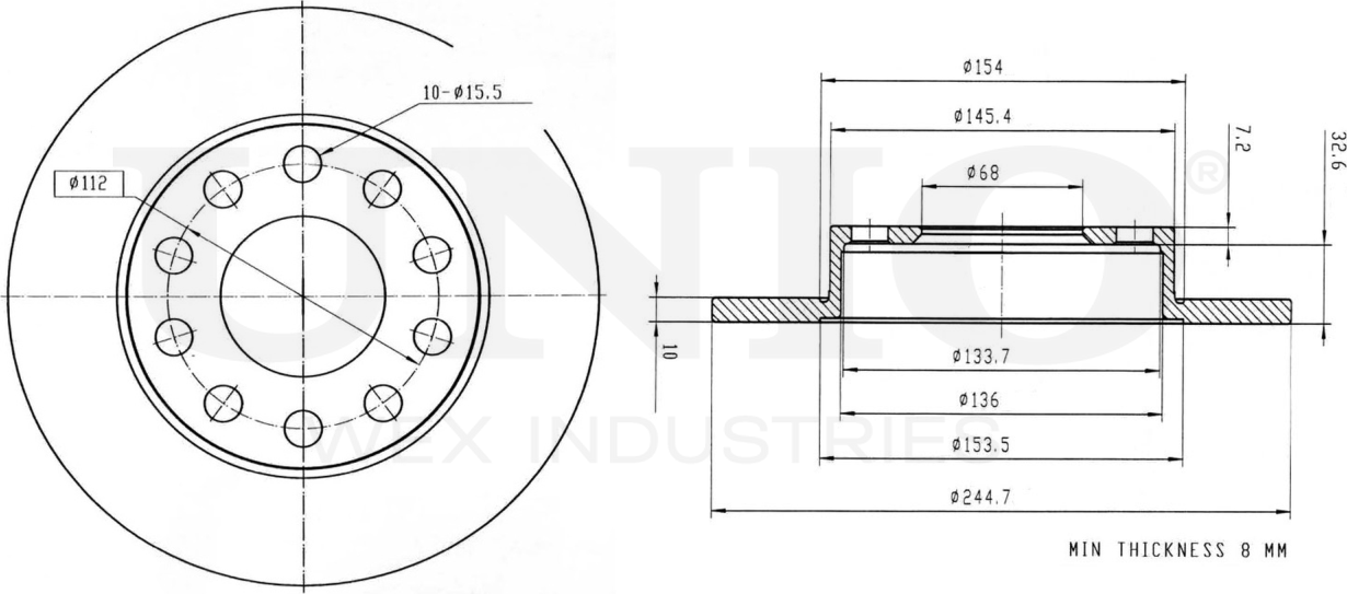 Диск тормозной (Unio). Артикул BRD-20191