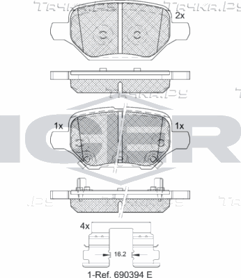 Тормозные колодки Icer задние для Opel Mokka I 2012-2026. Артикул 182370