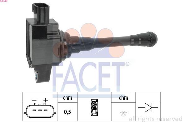 Катушка зажигания Facet Made in Italy - OE Equivalent для Renault Twingo III 2019-2026. Артикул 9.6543