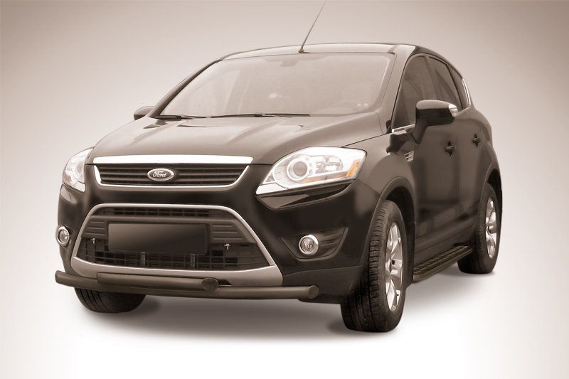 Защита Slitkoff переднего бампера d57/57 двойная ЧЕРНАЯ матовая для Ford Kuga I 2008-2012. Артикул FKG005B