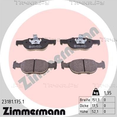 Тормозные колодки Zimmermann передние для Fiat Punto I 1994-2000. Артикул 23181.175.1
