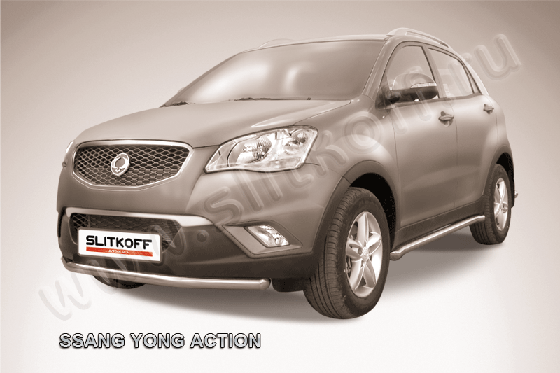 Защита Slitkoff переднего бампера d57 для SsangYong Actyon II 2010-2013. Артикул SYA004