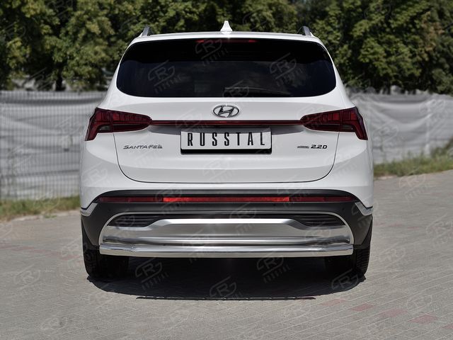 Защита RusStal заднего бампера d63 секции для Hyundai Santa Fe IV рестайлинг 2021-2026. Артикул HSFZ-003604
