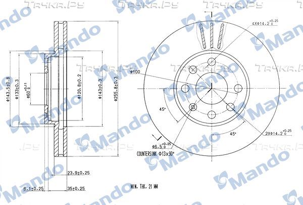Тормозной диск Mando передний для Opel Zafira A 1999-2005. Артикул MBC035173