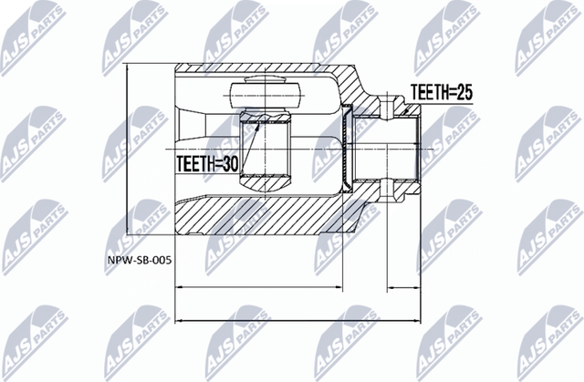 Шрус внутренний (граната) NTY передний для Subaru Impreza I 1994-2000. Артикул NPW-SB-005