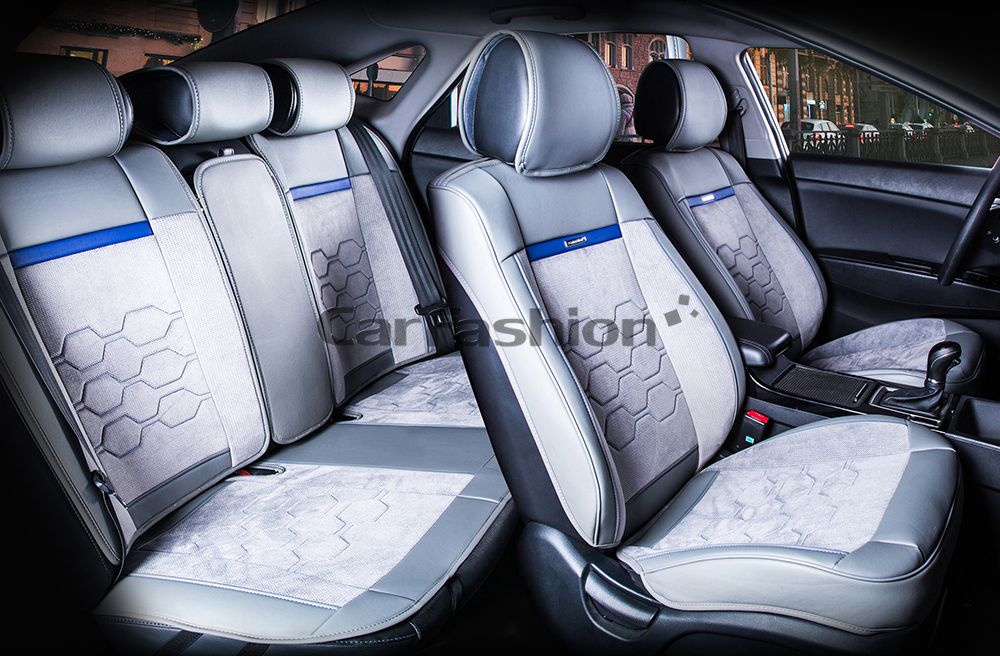 Накидки универсальные CarFashion Evolution Plus для авто, цвет Серый/Темно-серый/Синий. Артикул 22438