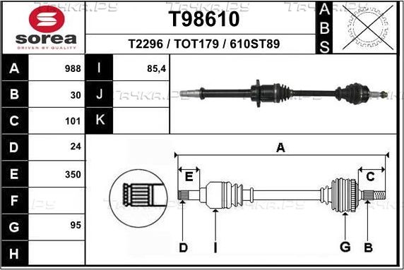 Полуось (привод в сборе, приводной вал) EAI. Артикул T98610