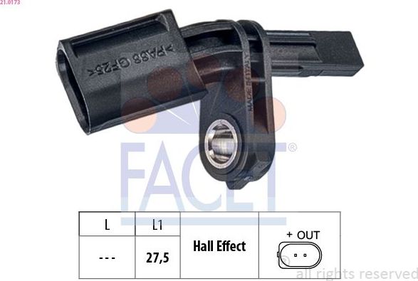 Датчик ABS Facet Made in Italy - OE Equivalent передний/задний правый для Volkswagen Touareg I 2002-2010. Артикул 21.0173