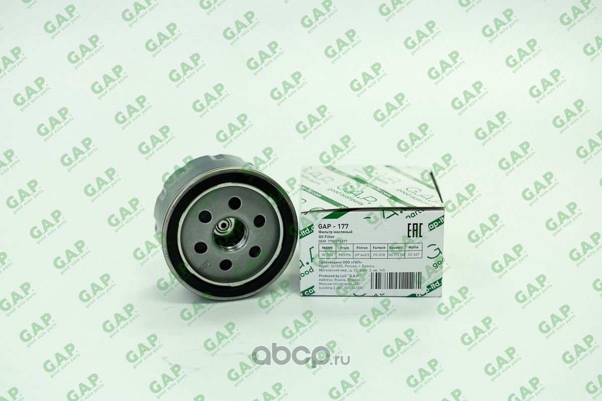 Фильтр масляный RENAULT 7700274177 (G.a.p.). Артикул GAP177