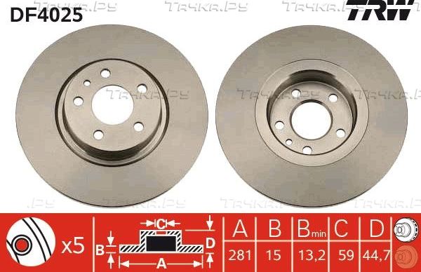 Тормозной диск TRW передний для Alfa Romeo 156 I 1997-2005. Артикул DF4025
