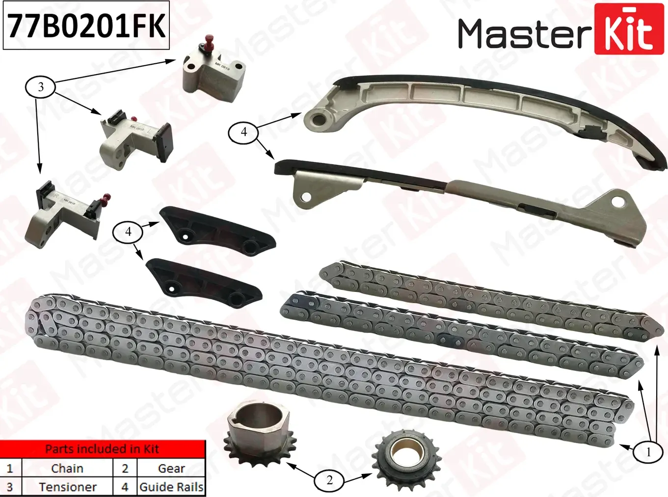 77B0201FK Комплект цепи ГРМ Toyota LAND CRUISER 1GR-FE (Master KIT). Артикул 77b0201fk