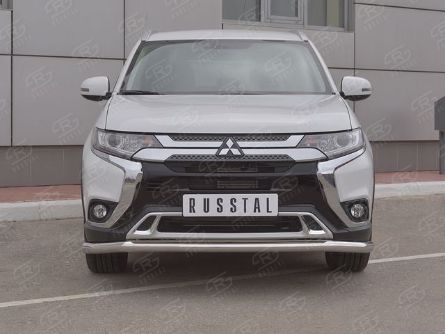 Защита RusStal переднего бампера d63 (секции) для Mitsubishi Outlander III 3-й рестайлинг 2018-2026. Артикул MOZ-003201