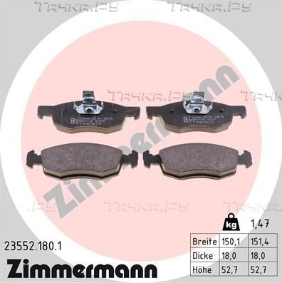 Тормозные колодки Zimmermann передние для Fiat Doblo I 2001-2015. Артикул 23552.180.1