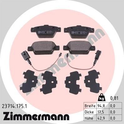 Тормозные колодки Zimmermann задние для Fiat Bravo II 2007-2014. Артикул 23714.175.1