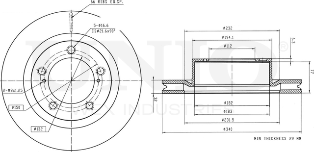 Диск тормозной (Unio). Артикул BRD-20222