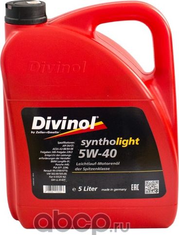 МАСЛО МОТОР. СИНТ. DIVINOL SYNTHOLIGHT 5W-40 API SN/CF, ACEA A3/B4, MB. Артикул 49520K007