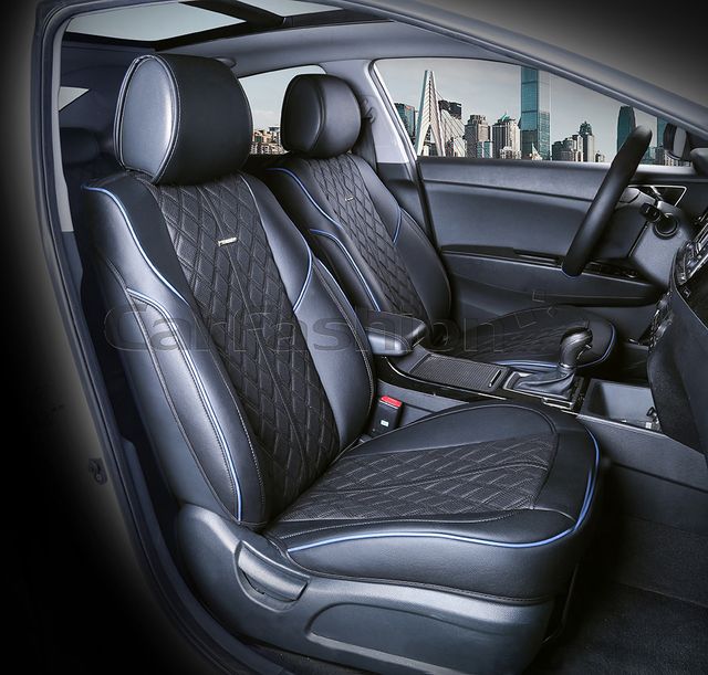 Накидки универсальные CarFashion Balaton на переднее сидения авто, цвет Синий/Черный/Черный. Артикул 21991