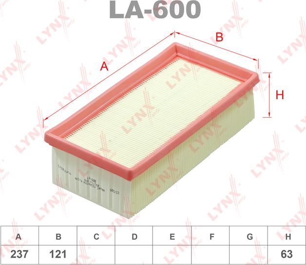 Воздушный фильтр LYNXauto. Артикул LA-600