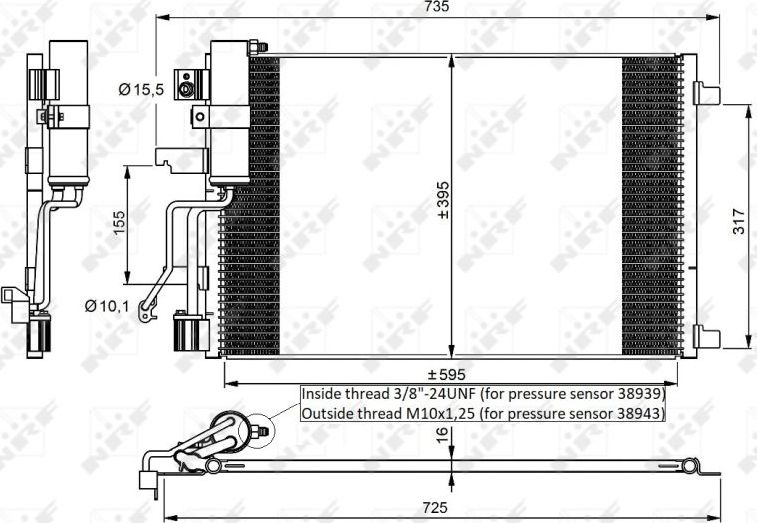 Радиатор кондиционера (конденсатор) NRF (алюминий). Артикул 35975