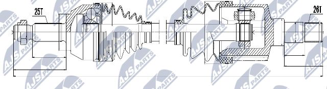 Полуось (привод в сборе, приводной вал) NTY. Артикул NPW-FR-053