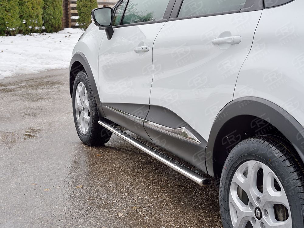 Защита RusStal порогов труба 75х42 овал с проступью для Renault Kaptur 2016-2026. Артикул RKPO-002467