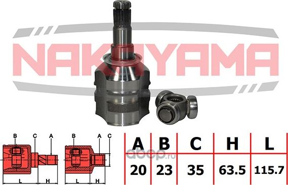 ШРУС внутр. к-кт левый TOYOTA CARINA E AT190/ST191 (Nakayama). Артикул NJ7068NY