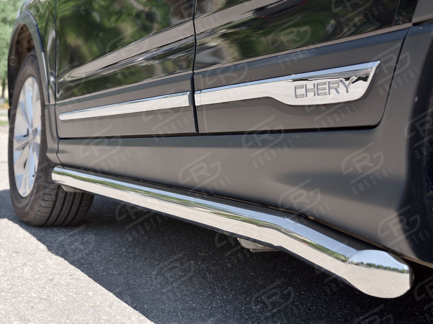 Защита порогов RusStal труба d63 (вариант 1) для Chery Tiggo 5 2014-2016. Артикул CT5T-0022641