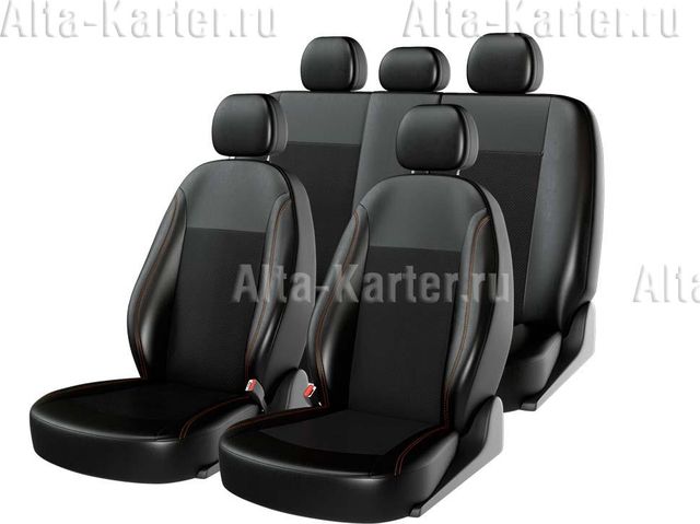 Чехлы универсальные CarFashion Atom Leather на сидения авто, цвет Черный/Черный/Коричневый. Артикул 10973