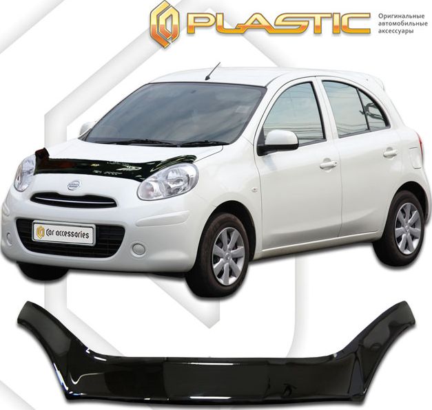 Дефлектор СА Пластик для капота Classic черный для Nissan March К13 5-дв. 2011-2026. Артикул 2010060110098